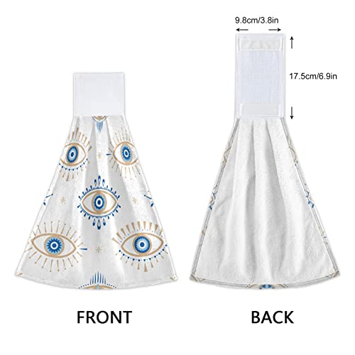 xigua Hanging Hand Towels Set of 2 pcs-Evil Eye Kitchen Hand Towels with Hanging Loop Soft Absorbent Tie Towels for Kitchen/ Bathroom/ Tabletop Home