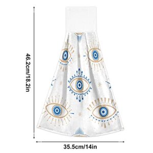 xigua Hanging Hand Towels Set of 2 pcs-Evil Eye Kitchen Hand Towels with Hanging Loop Soft Absorbent Tie Towels for Kitchen/ Bathroom/ Tabletop Home