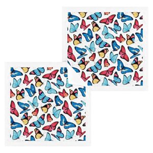 alaza colorful butterfly towels cotton washcloths set, soft absorbent quick dry face cloths, multi-purpose fingertip towels for bathroom,hotel,travel,12'' x 12'' (2 pack)