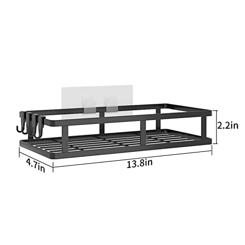 ICEETING Adhesive Shower Caddy, Shower Shelves with Hooks, Shower Organizer, Bathroom Storage Organizer Shelves, Space Saver (Black)