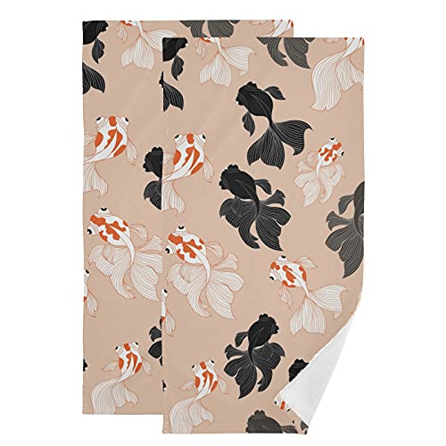 susiyo Goldfish Hand Towels Set of 2 Luxury Print Decorative Bathroom Towels Super Soft Highly Absorbent Multipurpose Towels for Yoga Gym Spa Hotel Bathroom Kitchen 28x14 Inch