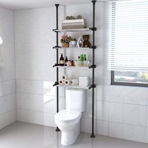 lilyvane 4 tiers over the toilet storage, 97 to116” adjustable tension pole over toilet bathroom organizer, freestanding bathroom shelves over toilet for most showers over the toilet shelf, black