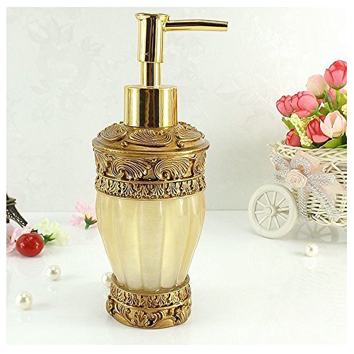 LUANT Vintage Golden Bathroom Accessories, 5Piece Bathroom Accessories Set, Bathroom Set Features, Soap Dispenser, Toothbrush Holder, Tumbler & Soap Dish - Golden Glossy - Bath Gift Set