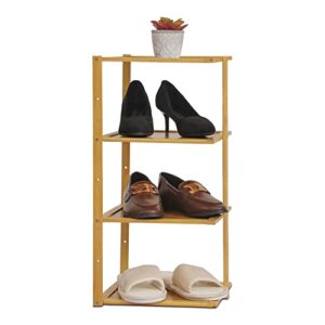 monibloom bamboo 4 tier narrow shoe rack storage space saving single pairs shoe organizer for small spaces corner bedroom hallway entryway balcony patio for 6-10 pairs, natural