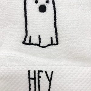 Rae Dunn Set of 2 Halloween Hand Towels, (16x30) White/Hey Bootiful/Terry Cloth