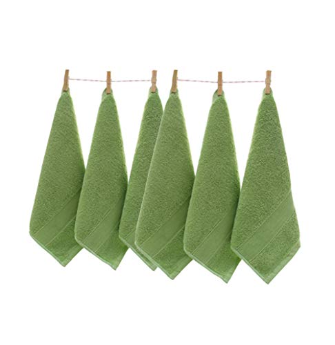 JINGXIN Cotton Face Cloth Thicken Absorbent Washcloths for Daily Use,13.7 x 13.7 Inch,Green,6 Pack