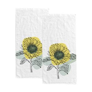 XOLLAR Bath Hand Towel for Bathroom Art Sunflower Floral Leaves 2 Pieces Decorative Fingertip Towels Soft Absorbent Kitchen Dish Face Drying Cloth 30 x 15 inch Quick Dry