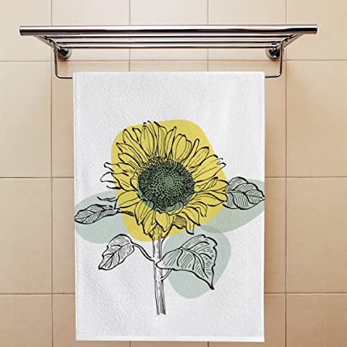 XOLLAR Bath Hand Towel for Bathroom Art Sunflower Floral Leaves 2 Pieces Decorative Fingertip Towels Soft Absorbent Kitchen Dish Face Drying Cloth 30 x 15 inch Quick Dry