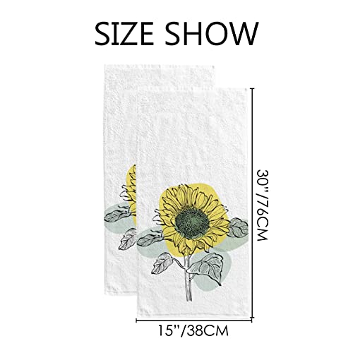 XOLLAR Bath Hand Towel for Bathroom Art Sunflower Floral Leaves 2 Pieces Decorative Fingertip Towels Soft Absorbent Kitchen Dish Face Drying Cloth 30 x 15 inch Quick Dry