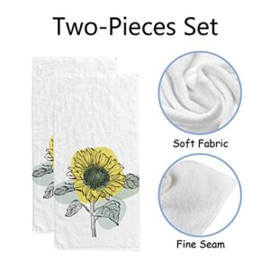 XOLLAR Bath Hand Towel for Bathroom Art Sunflower Floral Leaves 2 Pieces Decorative Fingertip Towels Soft Absorbent Kitchen Dish Face Drying Cloth 30 x 15 inch Quick Dry