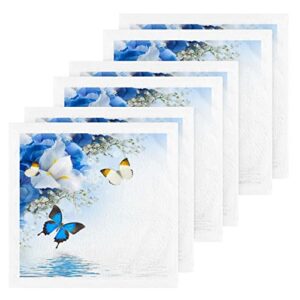 keepreal 6 pack blue hydrangeas and butterfly washcloths set - highly absorbent pure cotton wash clothes - soft fingertip towel for bath, spa