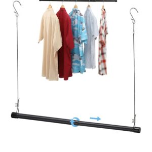 Hanging Closet Rod, Black Adjustable Width and Height 15 to 25 Inch Organizer for Hanging Clothes, Space-Saving Closet Garment Organizer Rack, Closet Extender Hanging Rod, Tension Clothes Hanging