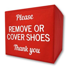 re goods shoe cover box | disposable shoe bootie holder for realtor listings and open houses, please remove your shoes sign, real estate agent supplies