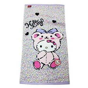 HK Hello Kitty Leopard Washcloth 110g Cotton Bath Towel (Purple)