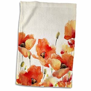 3drose red poppy flower watercolor floral illustration towel, 15 x 22