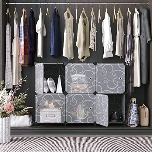 AWTATOS 12 Cube Storage Organizer with Doors, DIY Plastic Closet Storage Shelf, Modular Storage Bookshelf, Stackable Storage Shelving Rack for Bedroom, Home, Living Room, Black ULPZ012