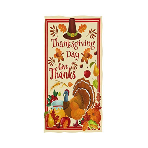 Naanle Thanksgiving Day Harvest Celebration Pumpkin Turkey and Pilgrim Hat Banner Soft Large Kitchen Hand Towels Multipurpose for Bathroom, Hotel, Gym and Spa (16" x 30")