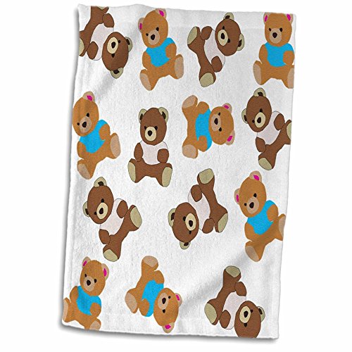 3D Rose Image of Cute Teddy Bears in Repeat Toss Pattern Hand Towel, 15" x 22"