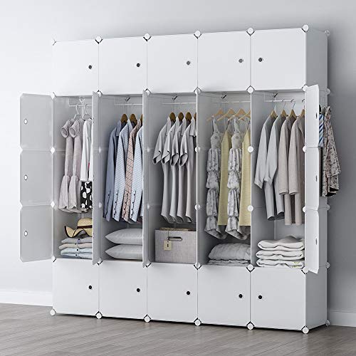 GEORGE&DANIS Portable Closet Wardrobe Cube Storage Cube Organizer Cube Shelf Armoire Bedroom Dresser (71x18x71 inches) 5x5 Tiers, White