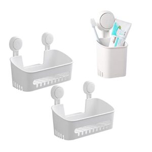 taili suction shower caddy 2 pack & suction toothbrush holder, bathroom shower basket wall mounted shower organizer shelf for shampoo, body wash, conditioner, shower accessories, drill-free removable