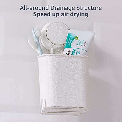 TAILI Suction Shower Caddy 2 Pack & Suction Toothbrush Holder, Bathroom Shower Basket Wall Mounted Shower Organizer Shelf for Shampoo, Body Wash, Conditioner, Shower Accessories, Drill-Free Removable