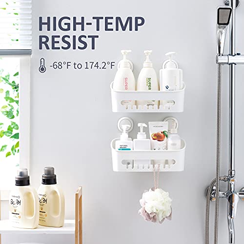 TAILI Suction Shower Caddy 2 Pack & Suction Toothbrush Holder, Bathroom Shower Basket Wall Mounted Shower Organizer Shelf for Shampoo, Body Wash, Conditioner, Shower Accessories, Drill-Free Removable