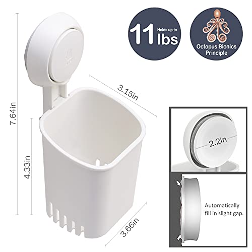 TAILI Suction Shower Caddy 2 Pack & Suction Toothbrush Holder, Bathroom Shower Basket Wall Mounted Shower Organizer Shelf for Shampoo, Body Wash, Conditioner, Shower Accessories, Drill-Free Removable