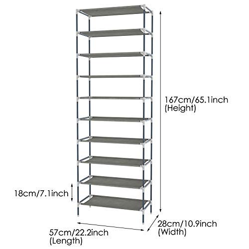 Himimi 10 Tiers Shoe Rack, Non-Woven Fabric Shoe Tower Stand, Easy Assembled Shoe Shelf Organizer Closet for Home, Sturdy Shelf Storage Organizer Cabinet