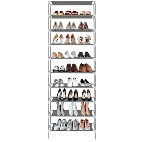 Himimi 10 Tiers Shoe Rack, Non-Woven Fabric Shoe Tower Stand, Easy Assembled Shoe Shelf Organizer Closet for Home, Sturdy Shelf Storage Organizer Cabinet