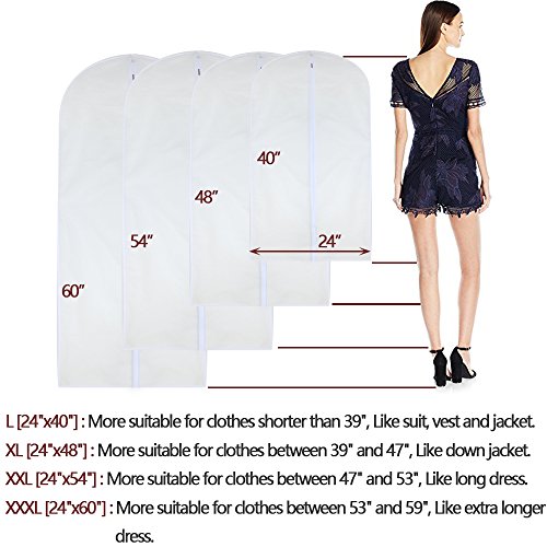 Garment Bag Clear 24'' x 40'' Suit Garment Bags White Breathable Full Zipper Dust Cover for Suit Dance Clothes Closet Pack of 6