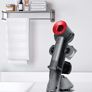 Hair Dryer Stand for Dyson Supersonic Hair Dryer, Dyson Hair Dryer Holder Rack with Power Plug Hair Dryer Attachments Organizer for Dyson Accessory Bathroom Blow Dryer Holder Hair Care Tools Black, UEMUSI