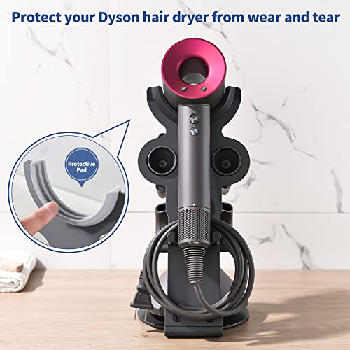 Hair Dryer Stand for Dyson Supersonic Hair Dryer, Dyson Hair Dryer Holder Rack with Power Plug Hair Dryer Attachments Organizer for Dyson Accessory Bathroom Blow Dryer Holder Hair Care Tools Black, UEMUSI