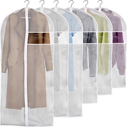 KUVR Clear Plastic Garment Bags for Hanging Clothes Dress Bag Suit Bags for Closet Storage – Zippered Clothes Cover - Hanging Garment Bags for Dance Costumes Clothing Protector – 24” X 40” 6 Pack