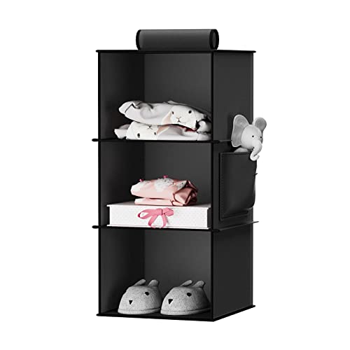 YOUDENOVA Hanging Closet Organizer, 3-Shelf Closet Hanging Storage Shelves, Black