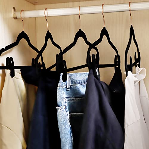 Velvet Hangers Clips, DIGHEIGG Clothes Pins for Pants Hangers Skirt Hangers, Black Strong Clips for Kids Toddler Hanger for Closet Organizer 16 Pack
