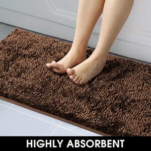 HOMEIDEAS Brown Bathroom Rugs Sets 3 Piece, Butter Chenille Bathroom Rugs and Mats Sets, 3X Absorbent Microfiber Bath Rugs, Non Slip, Luxury, Shiny, Washable Bath Mat for Bathroom, Shower