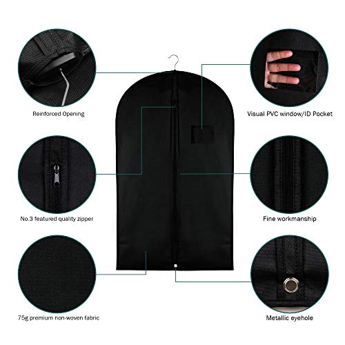 Garment Storage Bags Suit Bag - Travel 39.4 Inch Coat Covers Protector with Clear Window and ID Card Holder for Dress, Jacket, Uniform - Black, Set of 3