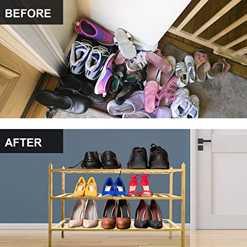 OLGEMO （2-Tier Stackable Shoe Rack Freestanding Shoe Rack Multi-Purpose Storage Rack Bamboo Shoe Rack Shoe Organizer Small Shoe Rack Entrance Shoe Rack Closet Shoe Rack