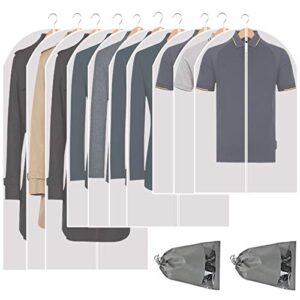 perber hanging garment bags clear suit bag (set of 10) lightweight dust-proof clothes cover bags with full zipper for closet storage and travel -24'' x 32'' x 40'' x 48''/10 pack