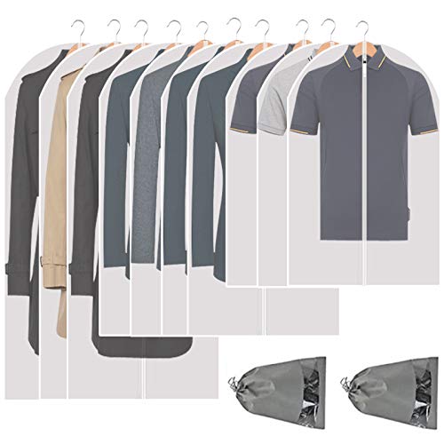 Perber Hanging Garment Bags Clear Suit Bag (Set of 10) Lightweight Dust-Proof Clothes Cover Bags with Full Zipper for Closet Storage and Travel -24'' x 32'' x 40'' x 48''/10 Pack