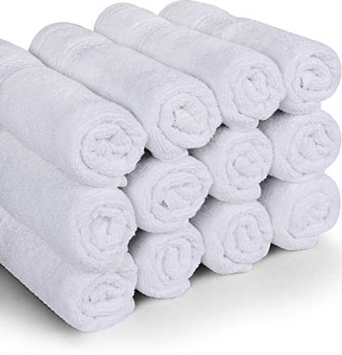 Utopia Towels Premium Bundle - Cotton Washcloths White (12x12 inches) Pack of 12 with White Hand Towels 600 GSM (16 x 28 inches), Pack of 6