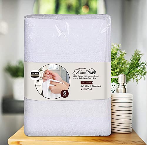 Utopia Towels Premium Bundle - Cotton Washcloths White (12x12 inches) Pack of 12 with White Hand Towels 600 GSM (16 x 28 inches), Pack of 6