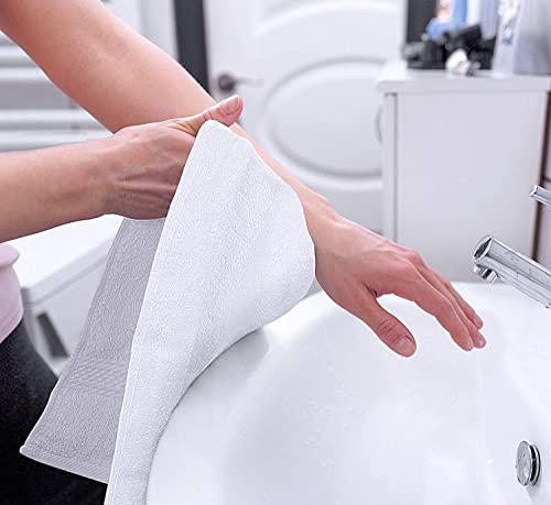 Utopia Towels Premium Bundle - Cotton Washcloths White (12x12 inches) Pack of 12 with White Hand Towels 600 GSM (16 x 28 inches), Pack of 6