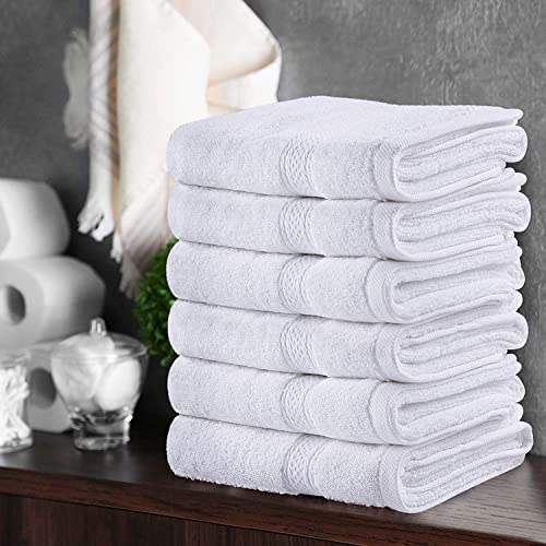 Utopia Towels Premium Bundle - Cotton Washcloths White (12x12 inches) Pack of 12 with White Hand Towels 600 GSM (16 x 28 inches), Pack of 6