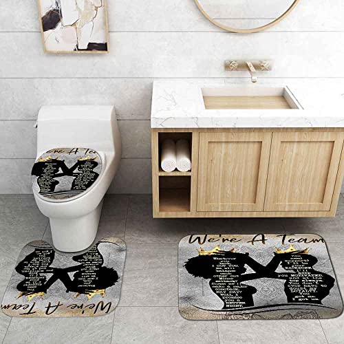 Fashion_Man OLEBETY 4PCS African American Woman Man Shower Curtain Set, Romantic Afro Black Queen King Luxury Gold Crown Grey Mandala Flower Inspirational Quotes Bathroom Decor, Non-slip Bath Rugs