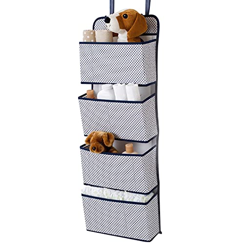 BluOcnMkt 4-Shelf Hanging Closet Organizer Door Hanging Shoe Organizer for Storing Shoes, Cosmetics, Stationery, Sundrie (Blue Dot)