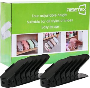 risetex shoe slots organizer 12 pack black,shoe organizer for closet,shoe stackers increase space by 200%,adjustable 4 level shoe space saver,double deck shoe rack holder for closet (12pack-black)