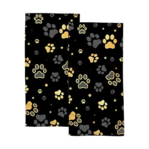 XOLLAR 2 pcs Hand Bath Towels Gold Dog Paw Print Star, Absorbent Soft Fingertip Towel Body Hair Drying Cloth for Bathroom Kitchen Gym Spa, 30” x 15” Quick Dry, 30 x 15 inches