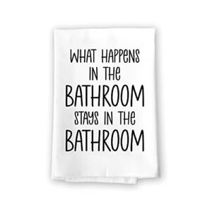honey dew gifts, what happens in the bathroom stays in the bathroom, 27 inch by 27 inch, 100% cotton, inappropriate gifts, hand towels, bathroom towels, bathroom decorations, funny shower towels