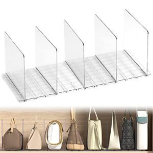 dsstyles purse organizer for closet, adjustable acrylic shelf divider for clothes purses handbag closet organizer, adjustable for bedroom, kitchen, cabinets, 5 pack, clear